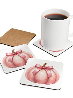 Adorable Pumpkin Coaster Set – 4 Pieces | Glossy Finish + Cork Backing NEW